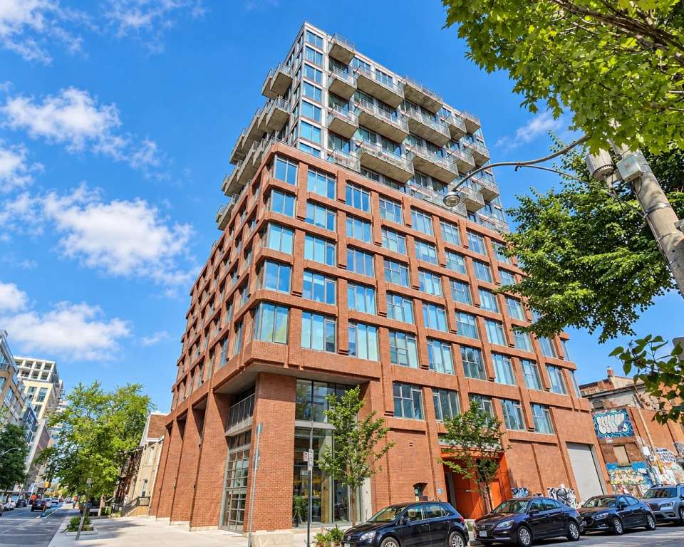 Exterior of the condo building at 2 Augusta Ave, Toronto