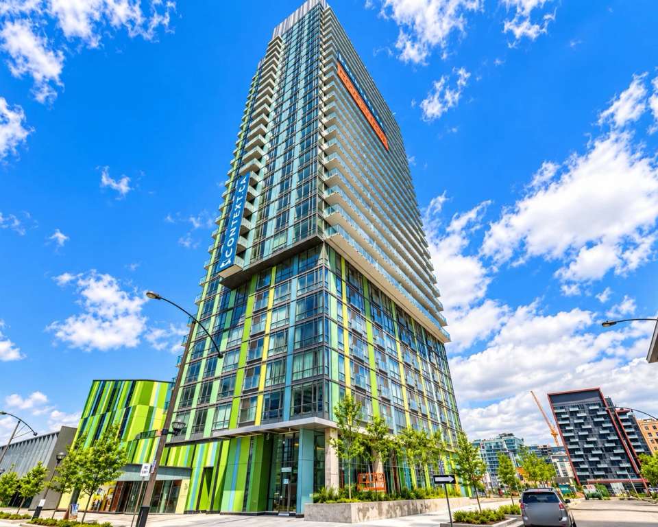 Library District condo tower at 170 Fort York Blvd in Toronto on a sunny day