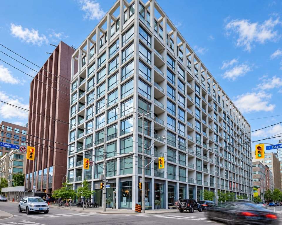 Exterior of the condo building at 39 Brant St, Toronto