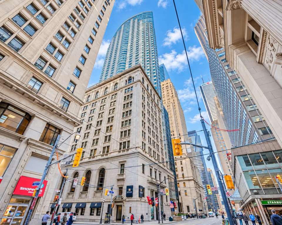 Exterior of One King West Hotel & Residence at 1 King St W, Toronto